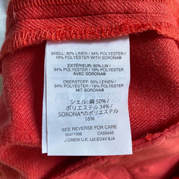 J.Crew Red Linen Blend Slit Hem Cropped Pants Elastic Waist Back Women's Size 8T - Picture 8 of 10